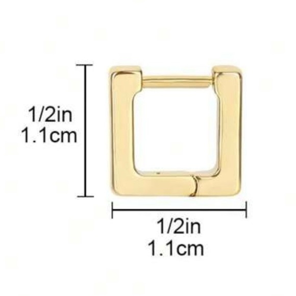 Gold Square Hoop Small Earrings - Picture 2 of 3